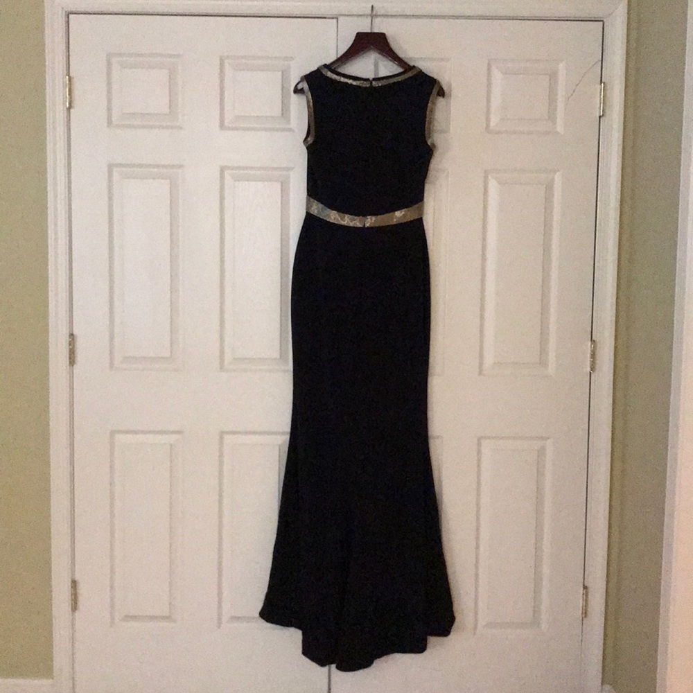 Reem Acra Black Silk Gold Beaded Detail Gown Sz 10 - Picture 4 of 8